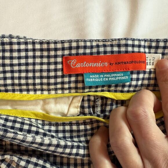 CARTONNIER BY ANTHROPOLOGY Gingham Tie Waist Shorts Women White/Blue Sz 0 - Picture 6 of 14